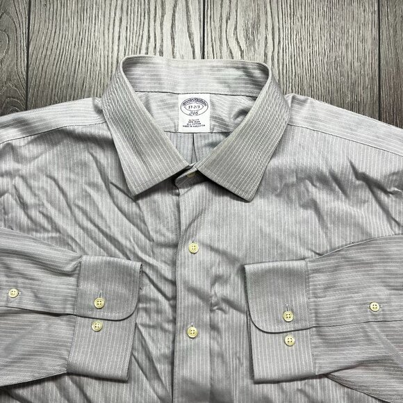Brooks Brothers 346 Dress Shirt Button Grey‎ 17-2/3 Preppy Business XL - Picture 1 of 10